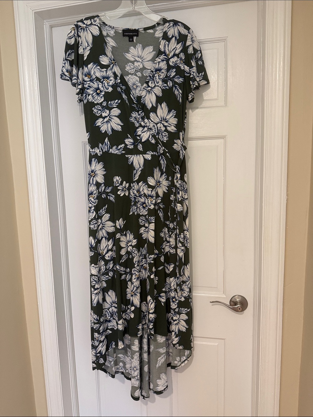 Floral Wrap High-Low Dress in Olive Green